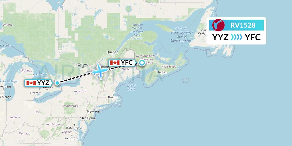 RV1528 Air Canada Rouge Flight Map: Toronto to Fredericton