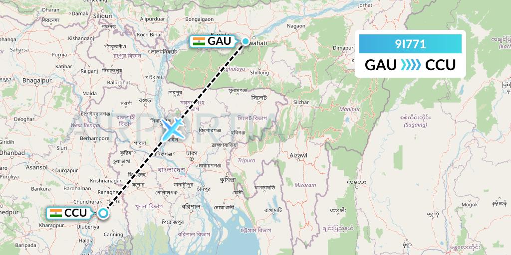 9I771 Air India Regional Flight Map: Guwahati to Kolkata