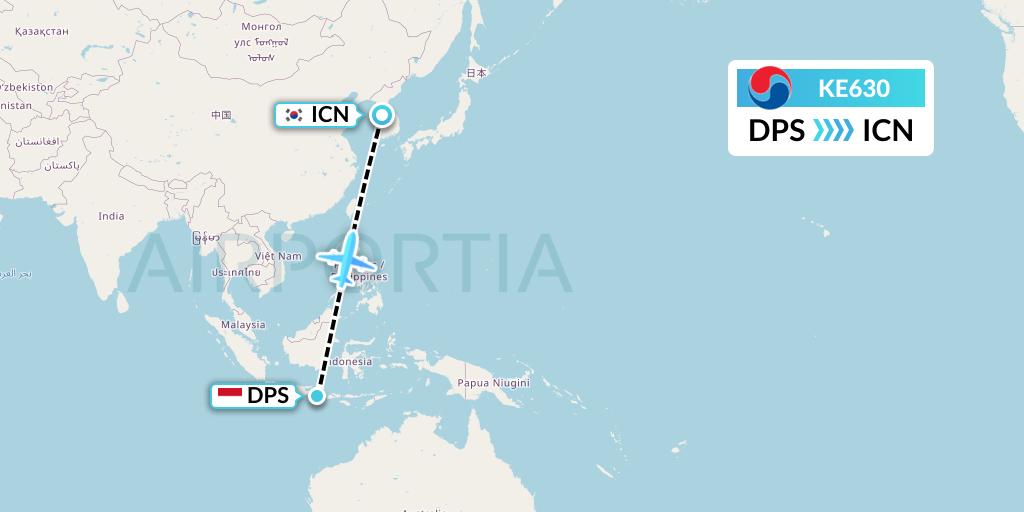 KE630 Korean Air Flight Map: Denpasar to Seoul