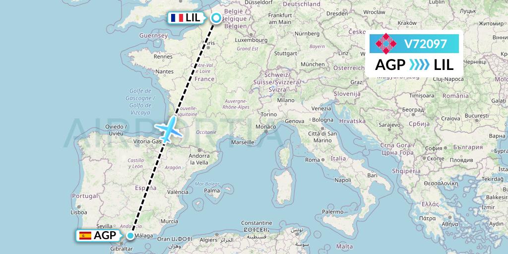 V72097 Volotea Flight Map: Malaga to Lille