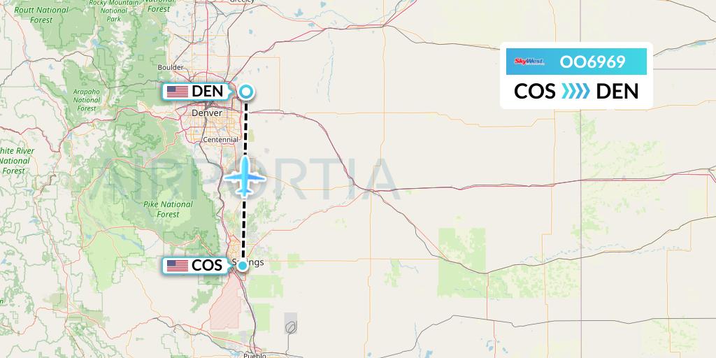 OO6969 SkyWest Airlines Flight Map: Colorado Springs to Denver