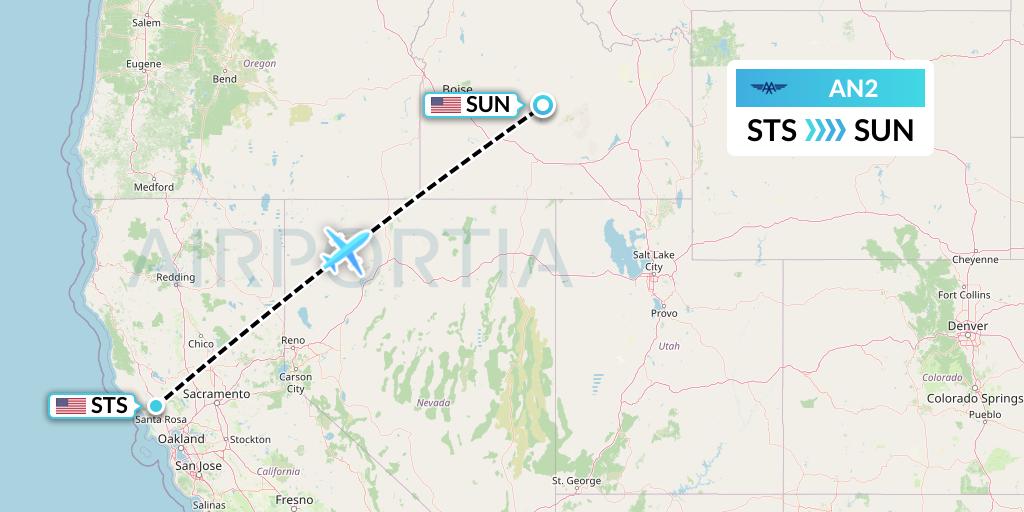 AN2 Advanced Air Flight Map: Santa Rosa to Hailey