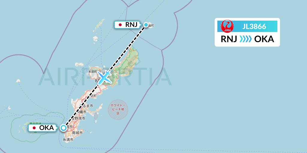 JL3866 Japan Airlines Flight Map: Yoronjima to Naha