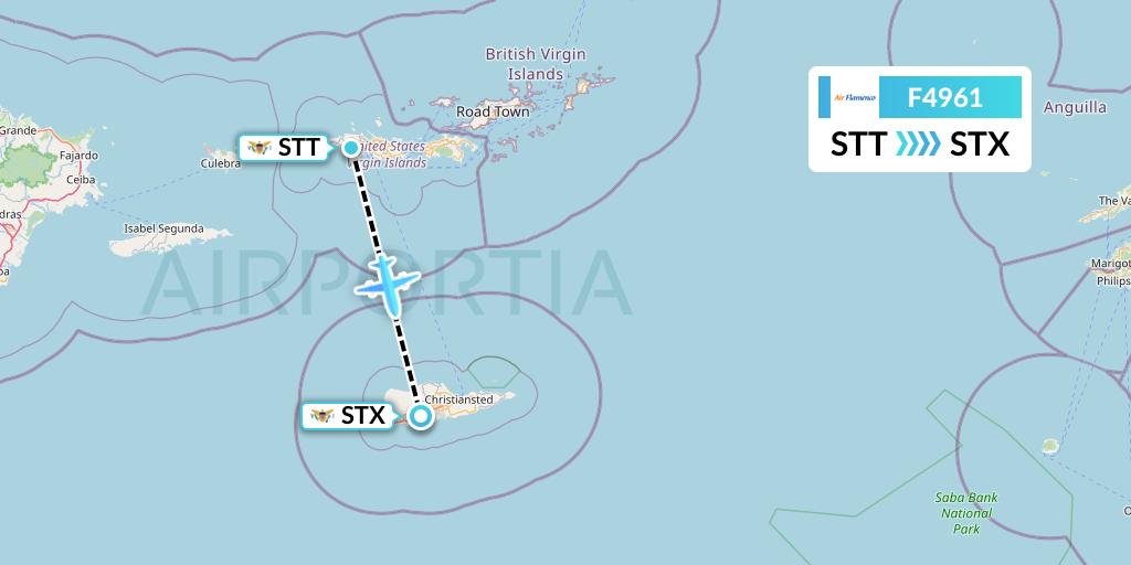 F4961 Air Flamenco Flight Map: St. Thomas to St. Croix