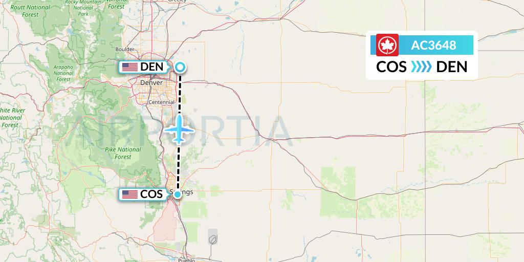 AC3648 Air Canada Flight Map: Colorado Springs to Denver