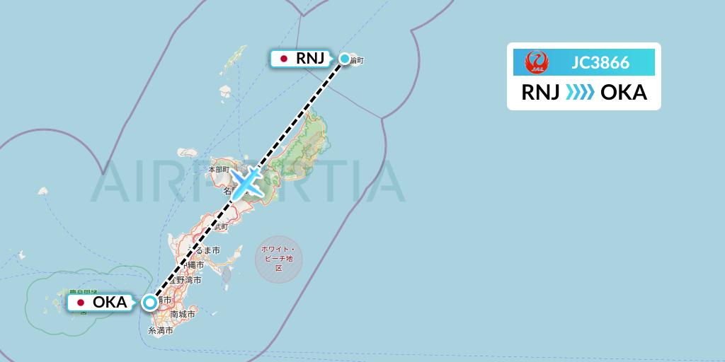 JC3866 Japan Air Commuter Flight Map: Yoronjima to Naha