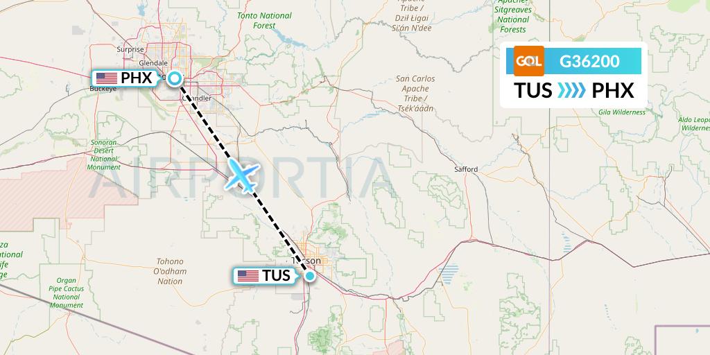 G36200 GOL Transportes Aeros Flight Map: Tucson to Phoenix
