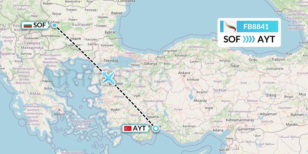 FB8841 Bulgaria Air Flight Map: Sofia to Antalya