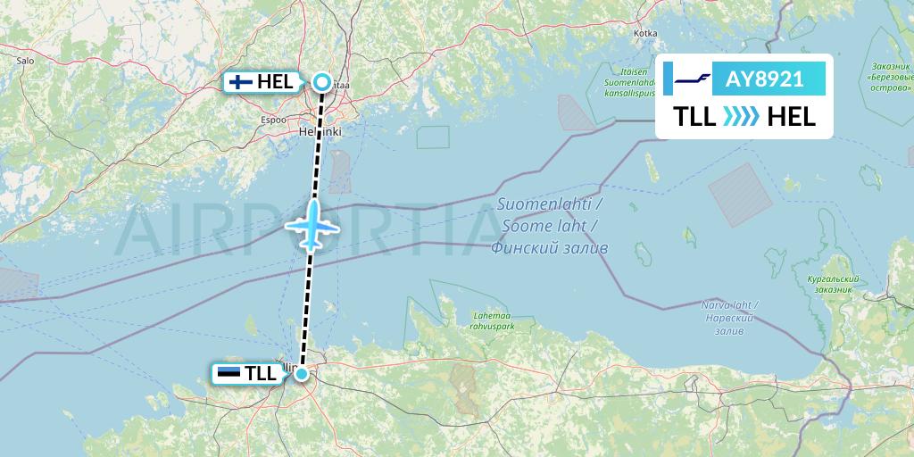 AY8921 Finnair Flight Map: Tallinn to Helsinki