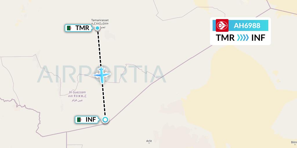 AH6988 Air Algerie Flight Map: Tamanrasset to In Guezzam