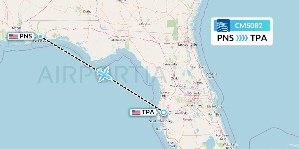 CM5082 Copa Airlines Flight Map: Pensacola to Tampa