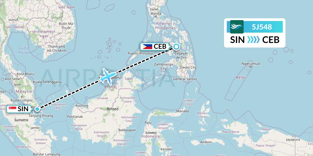5J548 CEBU Pacific Air Flight Map: Singapore to Cebu