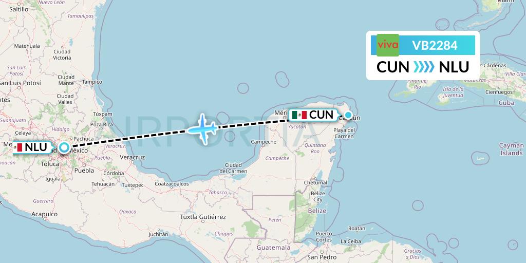 VB2284 VivaAerobus Flight Map: Cancun to Reyes Acozac