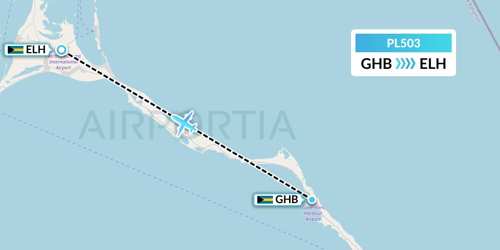 PL503 Southern Air Charter Flight Map: Governor's Harbour to North Eleuthera