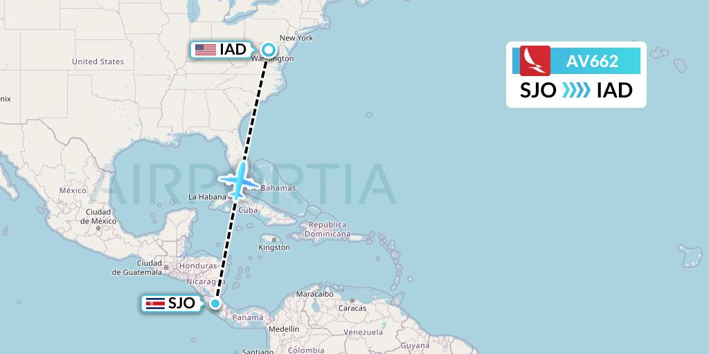 AV662 Avianca Flight Map: San Jose to Washington