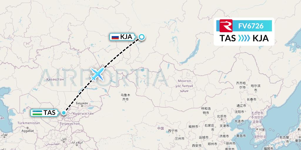 FV6726 Rossiya Flight Map: Tashkent to Krasnoyarsk