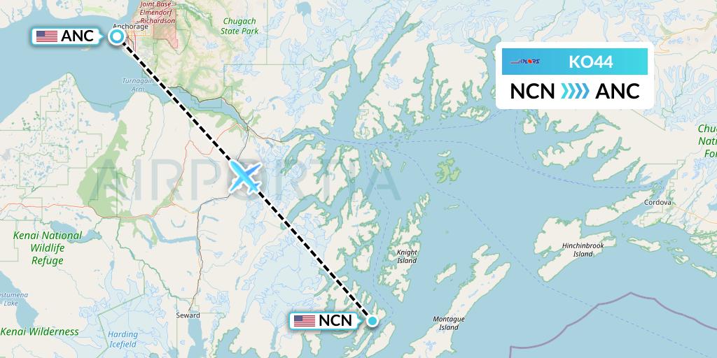 KO44 Komiaviatrans Flight Map: Chenega to Anchorage