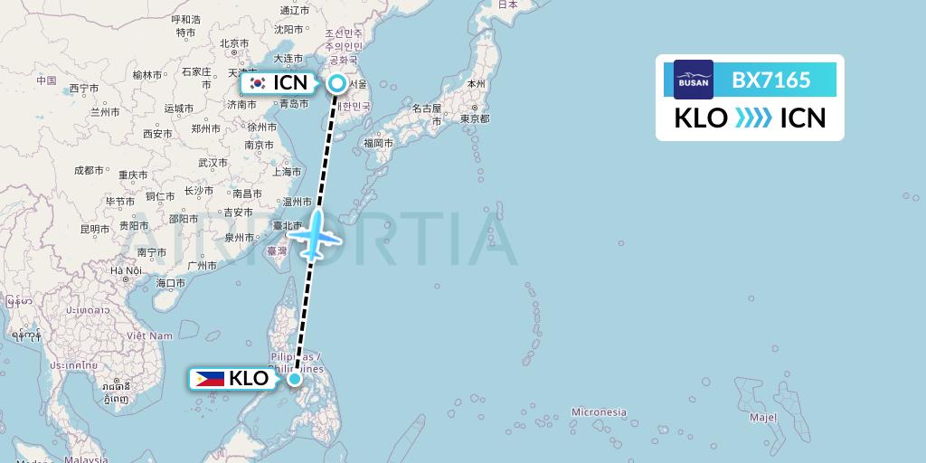 BX7165 Air Busan Flight Map: Kalibo to Seoul