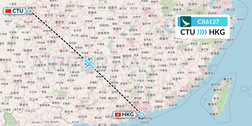 CX6127 Cathay Pacific Flight Map: Chengdu to Hong Kong