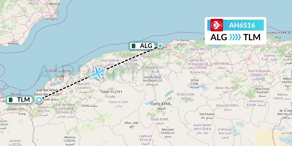 AH6516 Air Algerie Flight Map: Algiers to Tlemcen