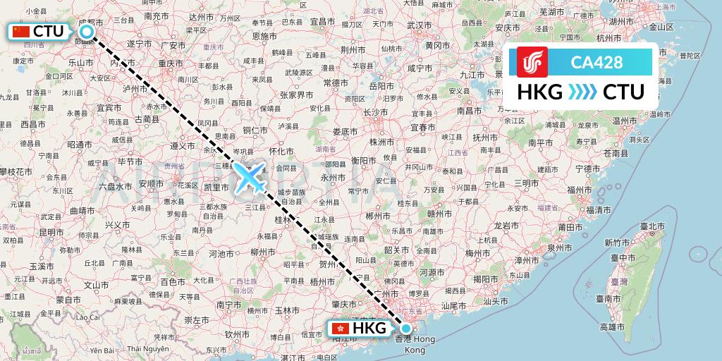 CA428 Air China Flight Map: Hong Kong to Chengdu