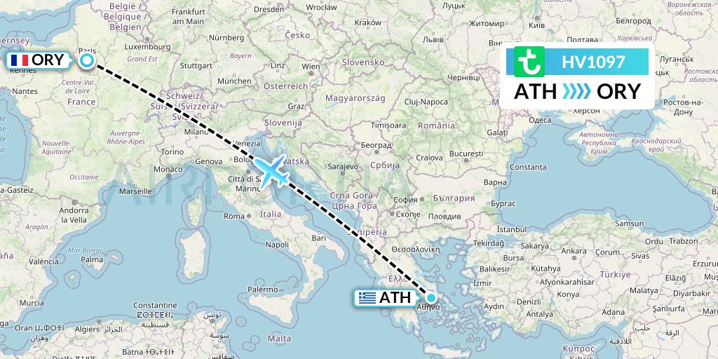 HV1097 Transavia Flight Map: Athens to Paris