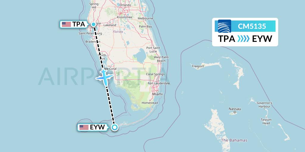 CM5135 Copa Airlines Flight Map: Tampa to Key West