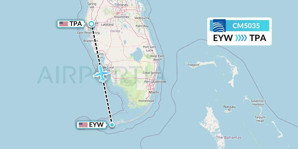 CM5035 Copa Airlines Flight Map: Key West to Tampa