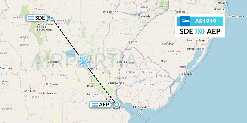 AR1919 Aerolineas Argentinas Flight Map: Santiago del Estero to Buenos Aires