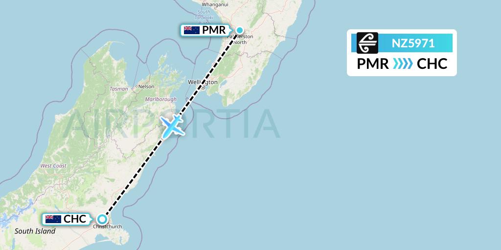 NZ5971 Air New Zealand Flight Map: Palmerston North to Christchurch