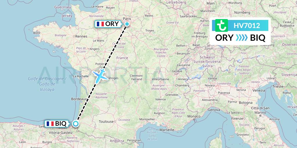 HV7012 Transavia Flight Map: Paris to Biarritz