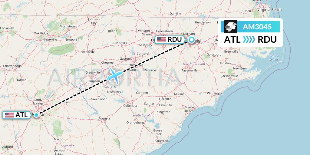 AM3045 Aeromexico Flight Map: Atlanta to Raleigh-Durham