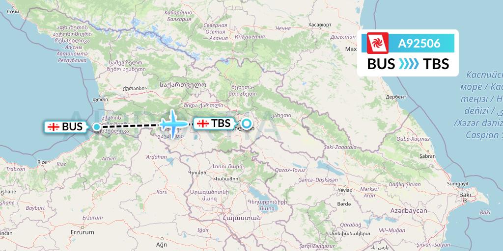 A92506 Georgian Airways Flight Map: Batumi to Tbilisi