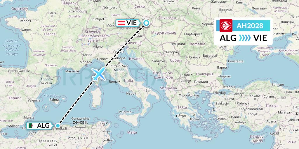 AH2028 Air Algerie Flight Map: Algiers to Vienna