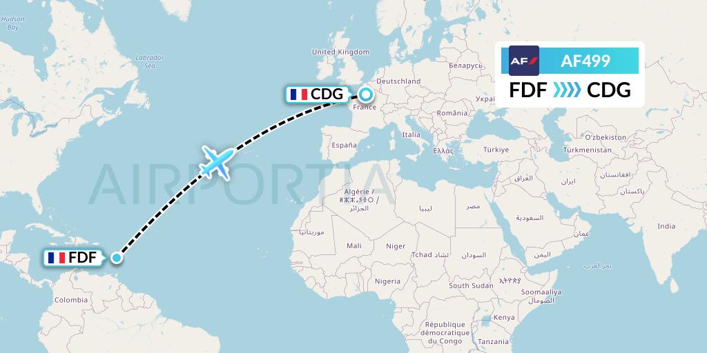 AF499 Air France Flight Map: Fort-de-France to Paris