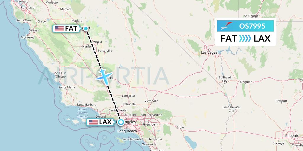 OS7995 Austrian Airlines Flight Map: Fresno to Los Angeles