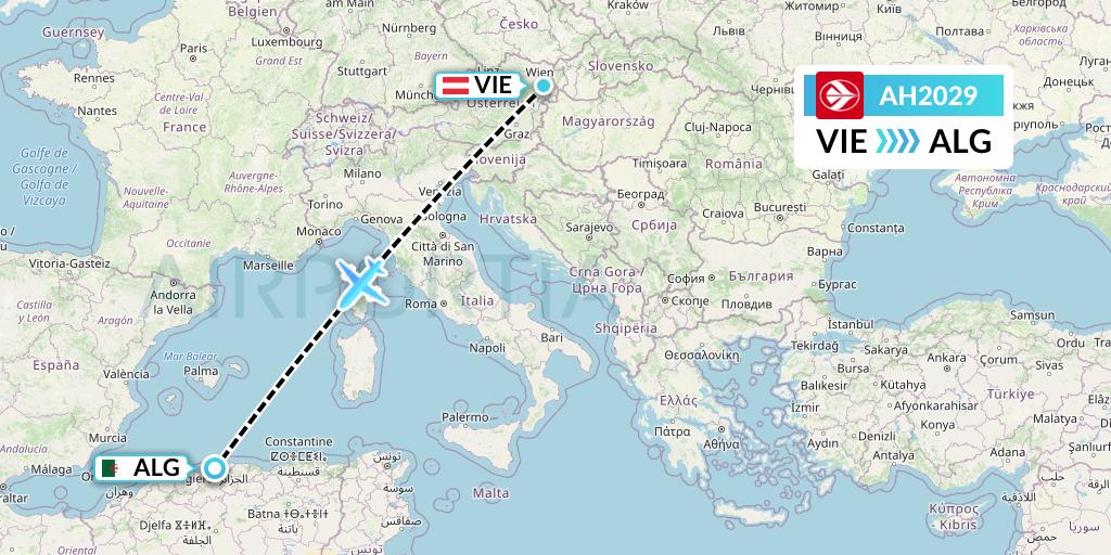 AH2029 Air Algerie Flight Map: Vienna to Algiers