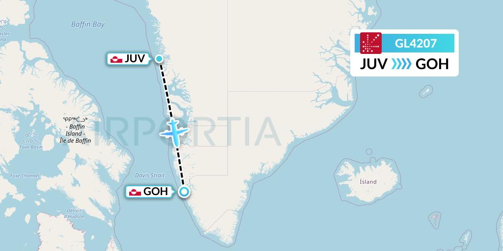 GL4207 Air Greenland Flight Map: Upernavik to Nuuk