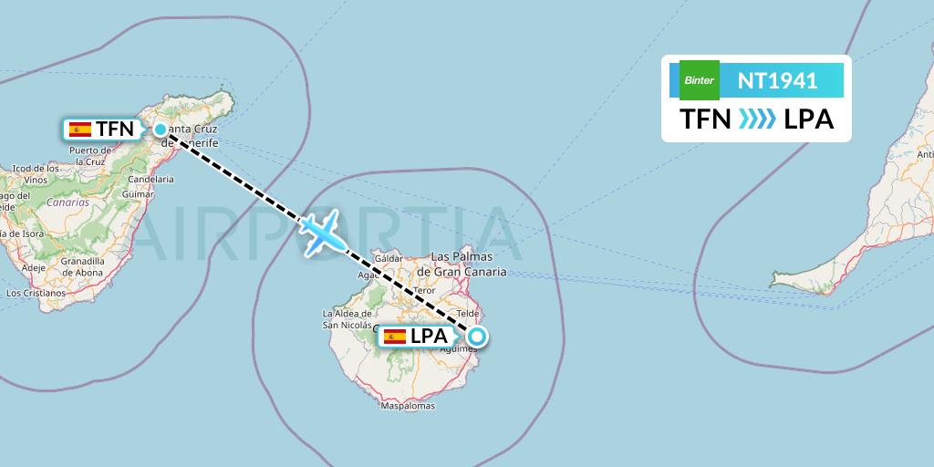 NT1941 Binter Canarias Flight Map: Tenerife to Las Palmas