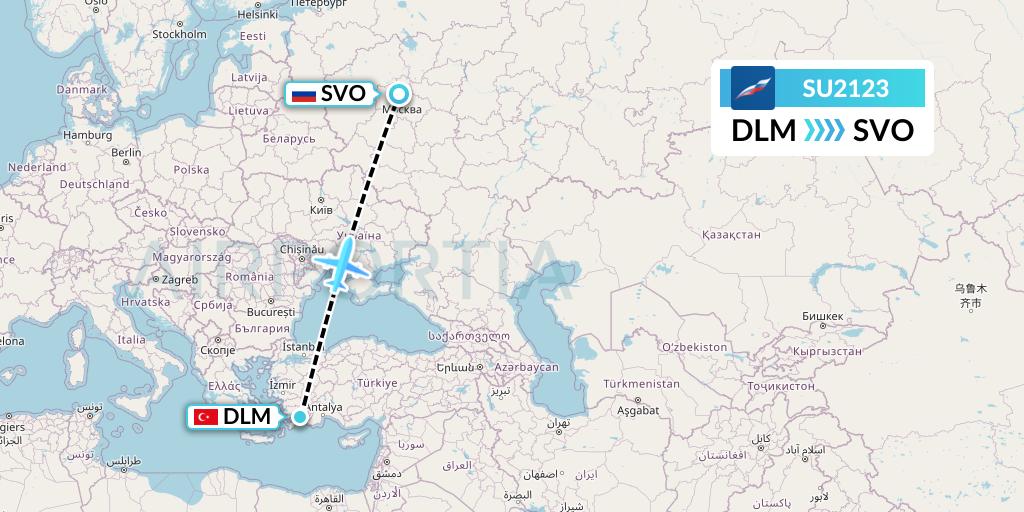 SU2123 Aeroflot Flight Map: Dalaman to Moscow