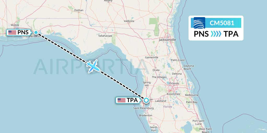 CM5081 Copa Airlines Flight Map: Pensacola to Tampa