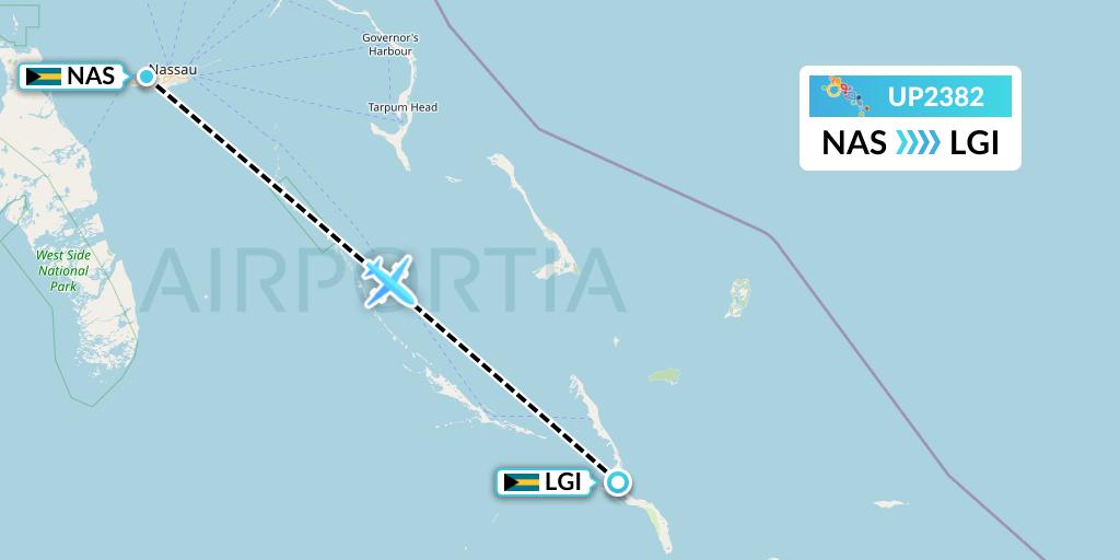 UP2382 Bahamasair Flight Map: Nassau to Deadmans Cay