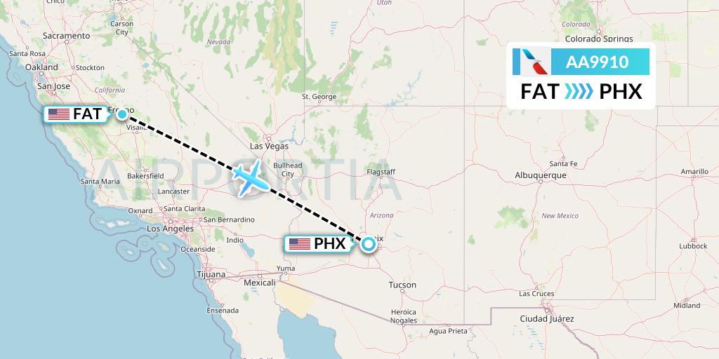 AA9910 American Airlines Flight Map: Fresno to Phoenix