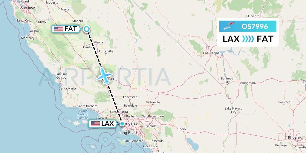 OS7996 Austrian Airlines Flight Map: Los Angeles to Fresno