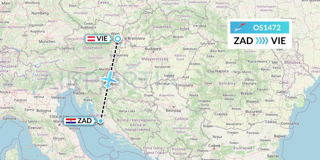 OS1472 Austrian Airlines Flight Map: Zadar to Vienna