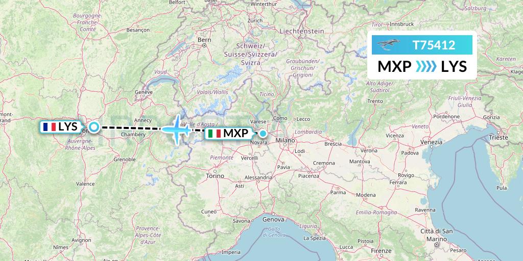 T75412 Twin Jet Flight Map: Milan to Lyon