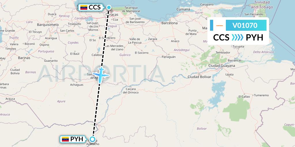 V01070 Conviasa Flight Map: Caracas to Venezuela