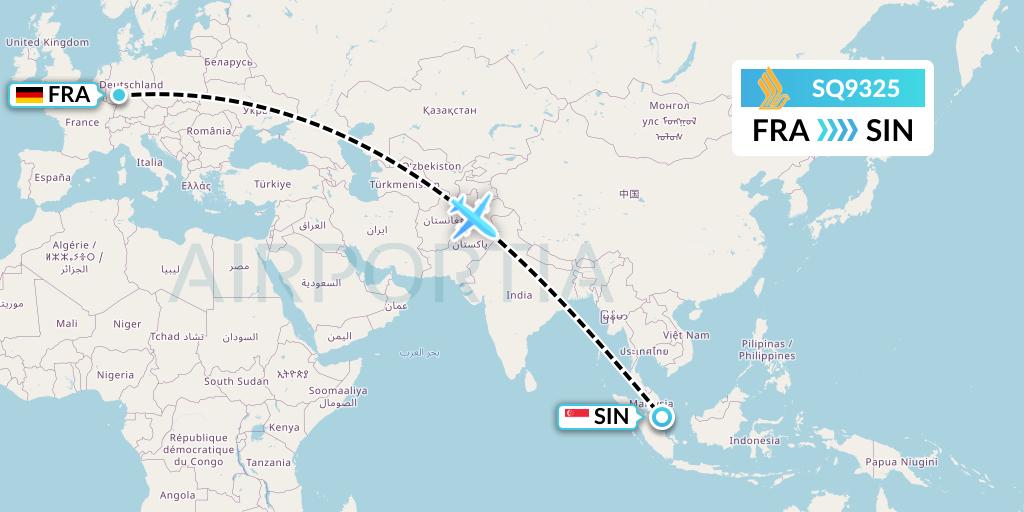 SQ9325 Singapore Airlines Flight Map: Frankfurt to Singapore