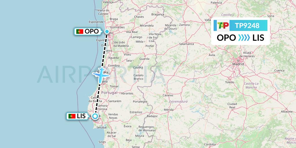 TP9248 TAP Portugal Flight Map: Porto to Lisbon