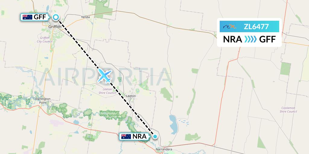 ZL6477 Regional Express Flight Map: Narrandera to Griffith